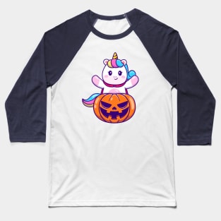 Cute Unicorn With Halloween Pumpkin Baseball T-Shirt